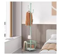 zktoermn Coat Rack, Portability Floor Standing Coat Rack Multifunctional Metal Hanging Clothes Rack Dirty Clothes Basket Standing Coat Rack (Color : Green, Size : 40x40x168cm)
