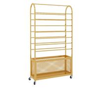 zktoermn Double-Sided Ribbon Holder Organizer Rack with Storage Basket and Wheels, Rolling Ribbon Spool Shelf Cart, Scarf Display Rack for Vinyl,Towel,Clothing(Gold,100x30x155cm)