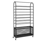 zktoermn Double-Sided Ribbon Holder Organizer Rack with Storage Basket and Wheels, Rolling Ribbon Spool Shelf Cart, Scarf Display Rack for Vinyl,Towel,Clothing(Black,80x30x155cm)