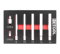 ZKTOOL 7PCS 3/8" Extra Deep Impact Socket Set, 8MM 10MM 12MM 13MM 14MM, Hexagon Socket, Extra Long Deep 120MM, with 1/2'' and 3/8'' Adapters