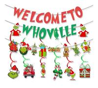 ZKTSRY Grinchs Christmas Decorations Kit, Red Green Grinchs Whoville Christmas Decorations,Hanging Swirls Party Decorations Christmas Vacation Holiday Birthday Party Decorations