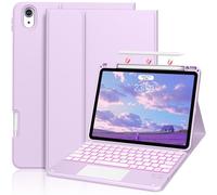 ZKTUYU Case with Keyboard for iPad Air 11 inch M3 2025/M2 2024, iPad Air 5/4 10.9 inch, 7 Color Backlit Keyboard with Pencil Holder, Wireless Detachable Magnetic Keyboard Cover, Purple