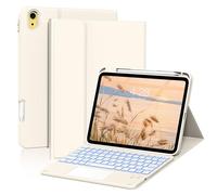 ZKTUYU for iPad A16 11th /10th Generation Case with Keyboard 11 inch/ 10.9 inch 2025/2022, Detachable Bluetooth Touchpad Keyboard with Backlit, White