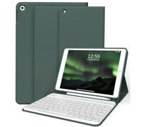 ZKTUYU Keyboard Case for iPad 9th/8th/7th Generation 10.2 inch 2021/2020/2019 with Pencil Holder, Stand Folio Detachable Wireless Bluetooth Keyboard Cover, Soft TPU Back Smart Case, Dark Green