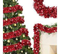 ZKTYQUIHE 4 Pack Total 28 Ft Tinsel Garlands Christmas Tree Decorations, Thick Thin Metallic Streamers Xmas Garland Holiday Christmas Decorations Home Indoor Outdoor Party Supplies,Red