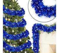 ZKTYQUIHE 4 Pack Total 28 Ft Tinsel Garlands Christmas Tree Decorations, Thick Thin Metallic Streamers Xmas Garland Holiday Christmas Decorations Home Indoor Outdoor Party Supplies,Blue