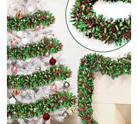 ZKTYQUIHE 4 Pack Total 28 Ft Tinsel Garlands Christmas Tree Decorations, Thick Thin Metallic Streamers Xmas Garland Holiday Christmas Decorations Home Indoor Outdoor Party Supplies,Green