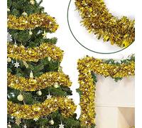 ZKTYQUIHE 4 Pack Total 28 Ft Tinsel Garlands Christmas Tree Decorations, Thick Thin Metallic Streamers Xmas Garland Holiday Christmas Decorations Home Indoor Outdoor Party Supplies,Gold