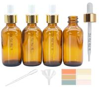 Zkupanx - 4pcs 2oz thick dark amber glass dropper bottles with gold top cap, 60ml tincture bottle with measured dropper, essential oil bottles proof