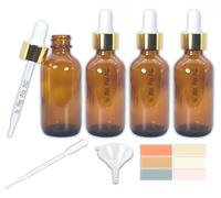 Zkupanx - 4pcs 2oz thick dark amber glass dropper bottles with gold top cap, 60ml tincture bottle with measured dropper, essential oil bottles proof