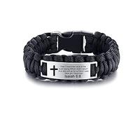 ZKXXJ Personalized Isaiah Bracelet for Men,Stainless Steel Paracord Survival Engraved Cross Bible Quote Bracelets Scripture Christian Baptism Religious Jewelry for Husband,Dad,Boyfriend,Son, Metal