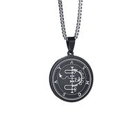 ZKXXJ Sigil of Asmoday Necklace Stainless Steel Great King Asmodai Asmodeus Medalion Pendant Lesser Key of King Occult Solomon Jewelry Amulet Gift for Men Women, Black