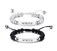 ZKXXJ WWJD HWLF Bracelet Set for Men Women,Adjusted Black White Beaded Onyx What Would Jesus Do He Would Love First Bracelets Inspirational Religious Reminder Jewelry Baptism Easter Gift, 18cm - 26cm