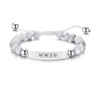 ZKXXJ WWJD HWLF Bracelet Set for Men Women,Adjusted Black White Beaded Onyx What Would Jesus Do He Would Love First Bracelets Inspirational Religious Reminder Jewelry Baptism Easter Gift, Metal, Agate