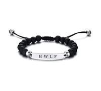 ZKXXJ WWJD HWLF Bracelet Set,Stainless Steel Adjusted Black White Beaded Onyx What Would Jesus Do He Would Love First Bracelets Inspirational Religious Reminder Jewelry, One Size, Metal, Agate