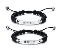 ZKXXJ WWJD HWLF Bracelet Set,Stainless Steel Adjusted Black White Beaded Onyx What Would Jesus Do He Would Love First Bracelets Inspirational Religious Reminder Jewelry, One Size, Metal, Agate