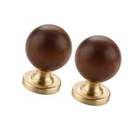Zkydhbd 2pcs Classical Wood & Brass Cabinet Pull Round Knob Round Drawer Vintage Styles Set for Drawers & Furniture Artistic Furniture Knob