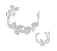 Zkydhbd 2Pcs Stylish Flower Patterned Rings Set Comfortable Fit Metal Jewelry For Gift Giving Everyday Wear Floral Bangle Jewelry