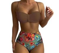 Zkydhbd Bathing Suit For Women Girl Floral Printed Swimsuit Female High Cut Swimwear Two Pieces Bikinis Set