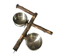 Zkydhbd Bird Perch Natural Wood Stand With Stainless Steel Feeding Cups Climbing Parrot Paw Grinding Toy Cage Accessories Parrot Perch Stand Natural Wood With Food Water Bowl