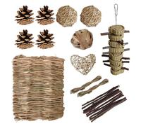 Zkydhbd Bunnies Hamsters Chewing Toy Set Straw Woven Bed Mats Pet Teeth Grinding Toy For Fun And Exercise Natural Wood Molar Stick