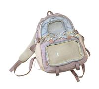 Zkydhbd Contrast Color Book Bag Backpack Ruffled Lace Detail Multiple Pockets Spacious Women And Girls Water Resistant Nylon Polyester Fashionable Contrast Color Backpack