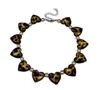 Zkydhbd Exaggerated Leopard Print Heart Pearls Necklace Adjustable Crystal Acrylic Chain For Women Party Jewelry