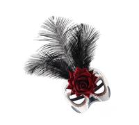 Zkydhbd Feathered And Artificial Rose Flower Party Halloween Day Of The Dead Half Face Eyemask For Celebration Performances Costume Feathered
