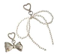 Zkydhbd Practical Bowknot Ties and Pearls Keychain Charm Pendant Set Sturdy Alloy Bag Ornaments for The Modern Woman Daily Use Stylish Handbag Decoration