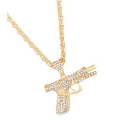 Zkydhbd Stylish Submachine Pendant Dazzling White Gold Plated Chain Hipsters Streetwear Diamonds Accessory For Women And Men Lightweight Trendy Pendant Jewelry