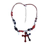 Zkydhbd Subculture Rock Beaded Necklace Retro Black Red Crossed Pendant Bead Acrylic Bead Jewelry Double Layer Necklace