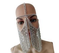 Zkydhbd Tassels Head Chain Face with Long Fringed Designs Punk Metal Head Chain Jewelry for Women Night Event