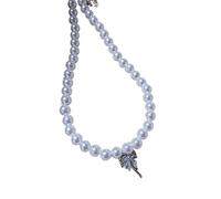 Zkydhbd Temperament Artificial Pearls Bowknot Crossed Necklace For Women Anniversary Fashion Vintage Chain Choker Jewelry Crystal Bowknot Crossed Necklace For Girls