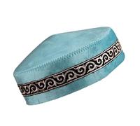 Zkydhbd Traditional Blue Skull Caps Soft Polyester Religious Ceremony Cultural Embroidered Headwear Stage Costume Ethnic Performances Headwear