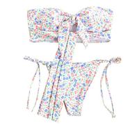 Zkydhbd Women 2 Pieces Set Hollow Out Strapless Tie Knot Front Bandeau Swimsuit Side Lace-Up Bandage Thong Solid Color Bathing Suit Swimsuit Men