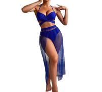 Zkydhbd Women Swimsuit Neck Bikinis Top High Waist Bottom And Mesh Bikinis Coverup Wrap Dress Back Tie Swimming Costume Beach Party