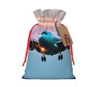 zkyfll Airplane in The Evening Lights print Christmas Drawstring Gift Bags Xmas Holiday Party Favor Candy Treats Presents