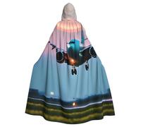 zkyfll Airplane in The Evening Lights Print Women Men Adults Length Hooded Cloak Cape with Hooded Halloween Cosplay Costumes