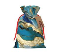 zkyfll Azurite Teal and Foil Gold Oil Marble Pattern print Christmas Drawstring Gift Bags Xmas Holiday Party Favor Candy Treats Presents