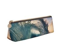 zkyfll Beautiful ocean waves print personalized Pencil Case Leather Pencil Pouch Stationery Organizer Makeup Bag