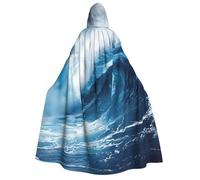zkyfll Big Ocean Wave HD Print Large Women Men Adults Length Hooded Cloak Cape with Hooded Halloween Cosplay Costumes