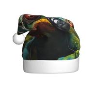 zkyfll Chameleon listen music print Christmas Santa Hat Plush Funny Christmas Hat For Adult,Christmas Party