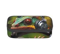 Zkyfll Chameleon listen music print Large Capacity Pencil Case Pouch Organizer Portable Bag Makeup Bag Cosmetic Bag