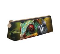 zkyfll Chameleon listen music print personalized Pencil Case Leather Pencil Pouch Stationery Organizer Makeup Bag