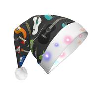 zkyfll Color Acoustic and Guitars print Christmas Santa Hat Plush Light Up Funny Christmas Hat For Adult,Christmas Party