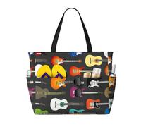 zkyfll Color Acoustic and Guitars print Large Waterproof Beach Bag for Women Tote Bag for Travel Vacation fun Travel Bag