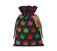 zkyfll Colorful Cannabis Leaves print Christmas Drawstring Gift Bags Xmas Holiday Party Candy Presents bag,8.3 x 11.8 in
