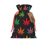 zkyfll Colorful Cannabis Leaves print Christmas Drawstring Gift Bags Xmas Holiday Party Favor Candy Treats Presents