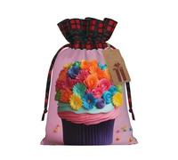 zkyfll Colorful Cupcakes Rainbow Flower Cake print Christmas Drawstring Gift Bags Xmas Holiday Party Candy Presents bag,8.3 x 11.8 in