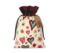 zkyfll Colorful Heart Pattern print Christmas Drawstring Gift Bags Xmas Holiday Party Candy Presents bag,4.7 x 6.9 in